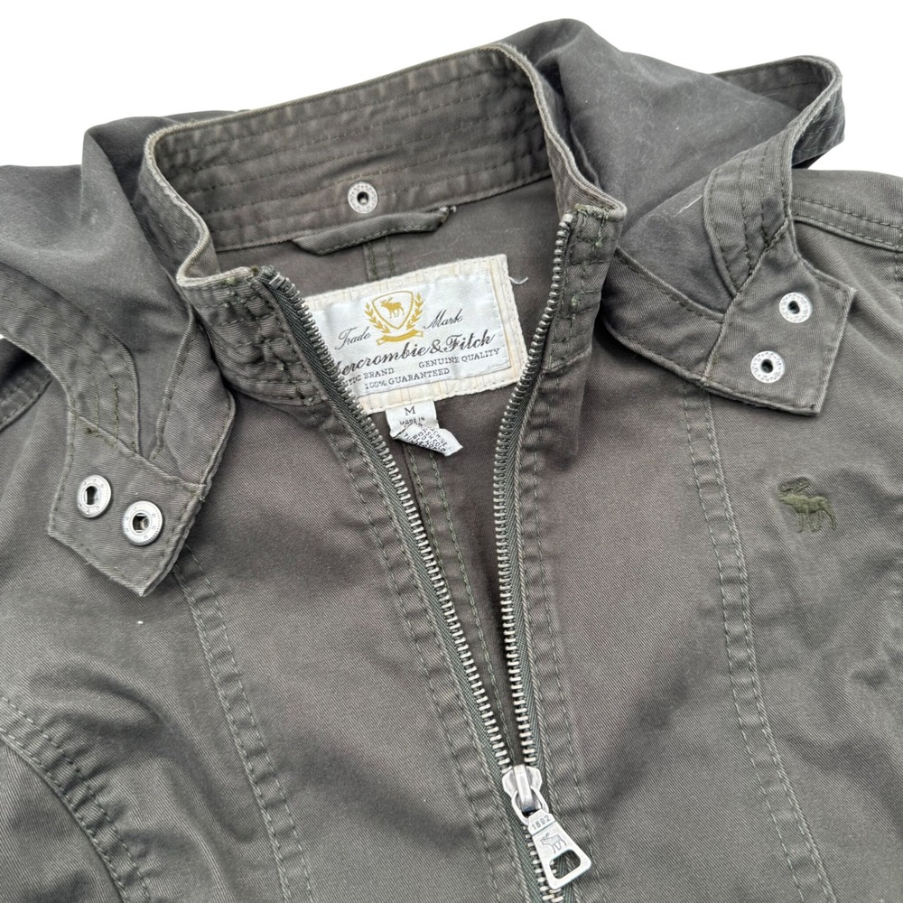 Abercrombie & Fitch Women's Medium Olive Green Utility Jacket Removable Hood Zip